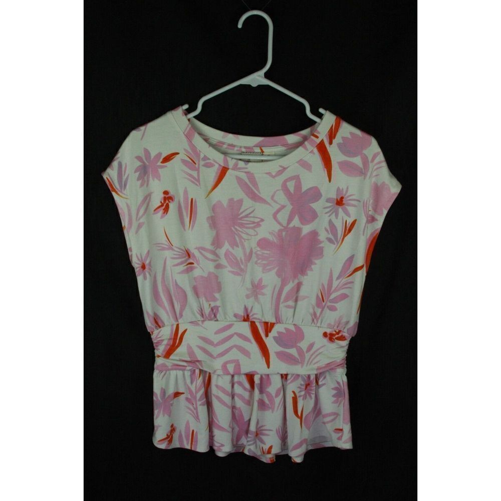 Anthropologie Floral Sleeveless Peplum Date Night Top Pink White Size Small NWT